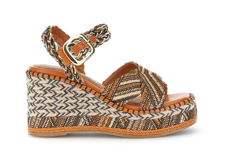 sandali gilda in tessuto su zeppa fasciata multi cuoio