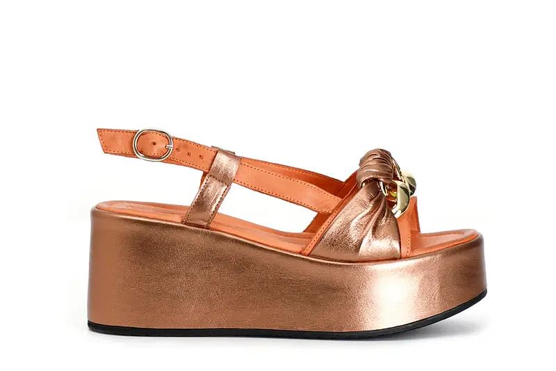 sandali in pelle con catena multi bronzo