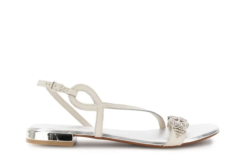 sandali in pelle con fascia e doppia fibbia strass off white