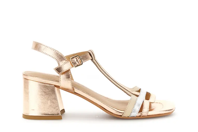 sandali in pelle e pelle laminata multi bronzo