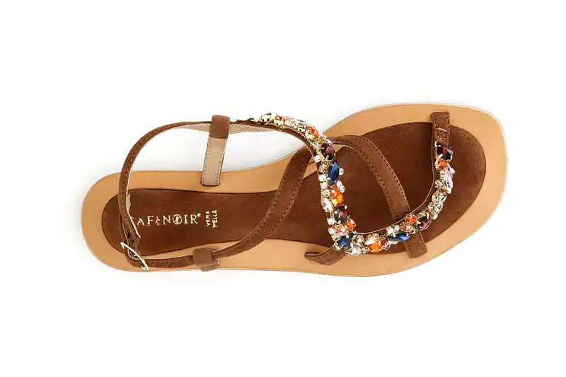 sandali in pelle scamosciata con accessorio gioiello marrone miniatura 2