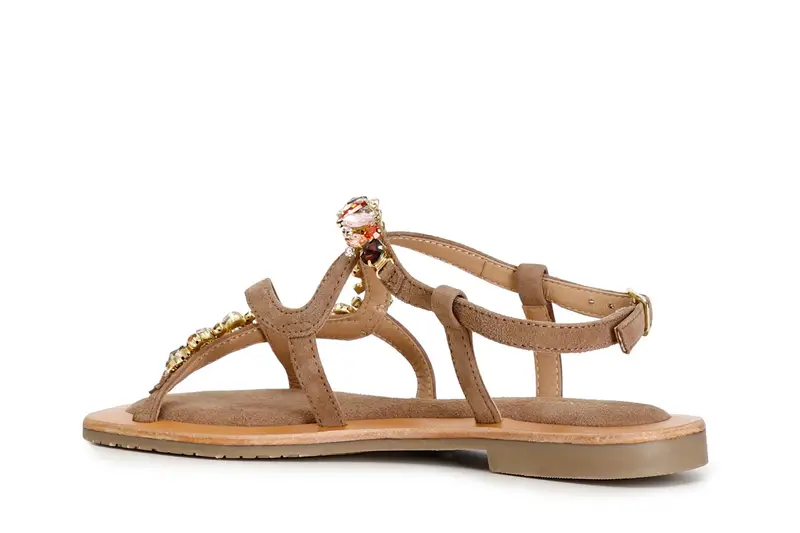 sandali in pelle scamosciata con accessorio gioiello taupe miniatura 2