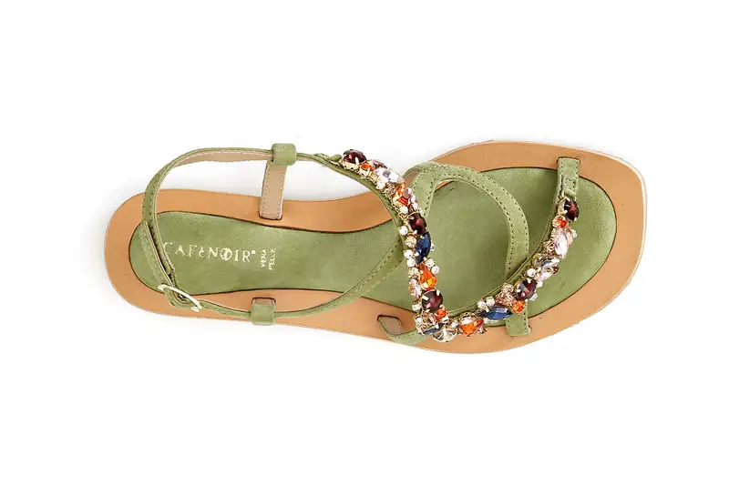 sandali in pelle scamosciata con accessorio gioiello verde miniatura 2