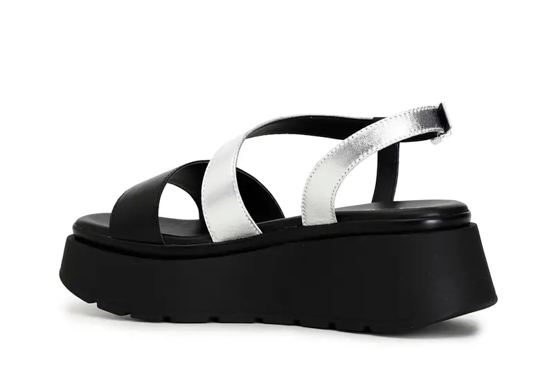 sandali in pelle su zeppa listino asimmetrico nero miniatura 2