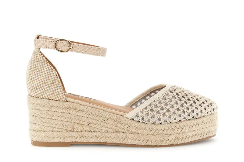 sandali in tessuto con zeppa panna