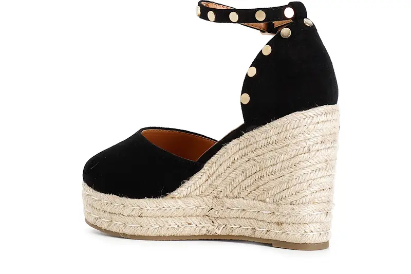 Cafè Noir Sandali nero in tessuto con zeppa in corda miniatura 2