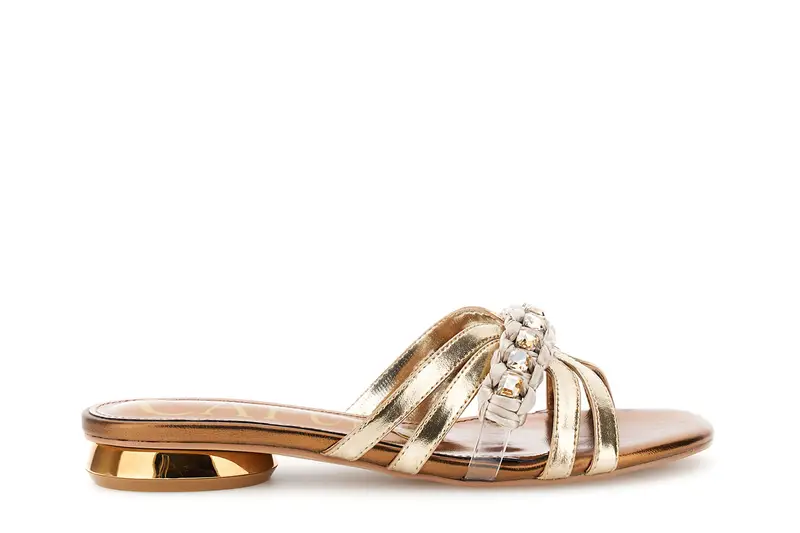 sandali modello ciabatta in effetto pelle laminata con acc strass oro