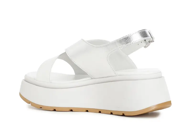 Cafè Noir Sandali su zeppa in pelle bicolor e glitter bianco e argento miniatura 2