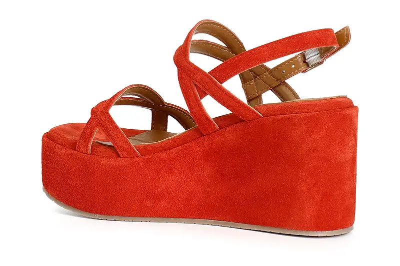 sandali zeppa in pelle scamosciata due incroci corallo miniatura 2