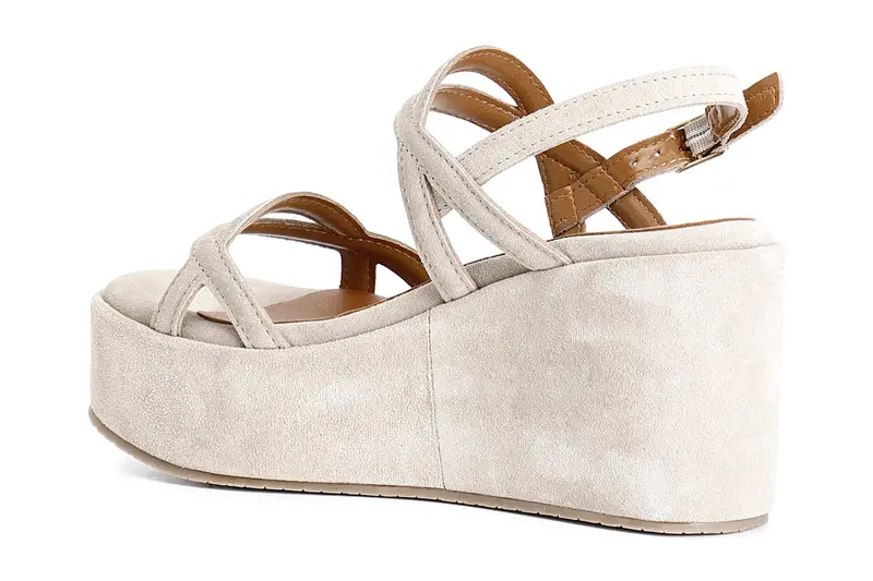 sandali zeppa in pelle scamosciata due incroci sabbia miniatura 2