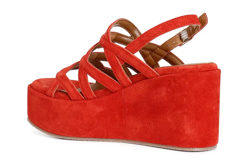 sandali zeppa in pelle scamosciata tre incroci corallo miniatura 2