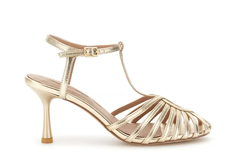 sandalo gabbia in materiale sintetico effetto pelle platino
