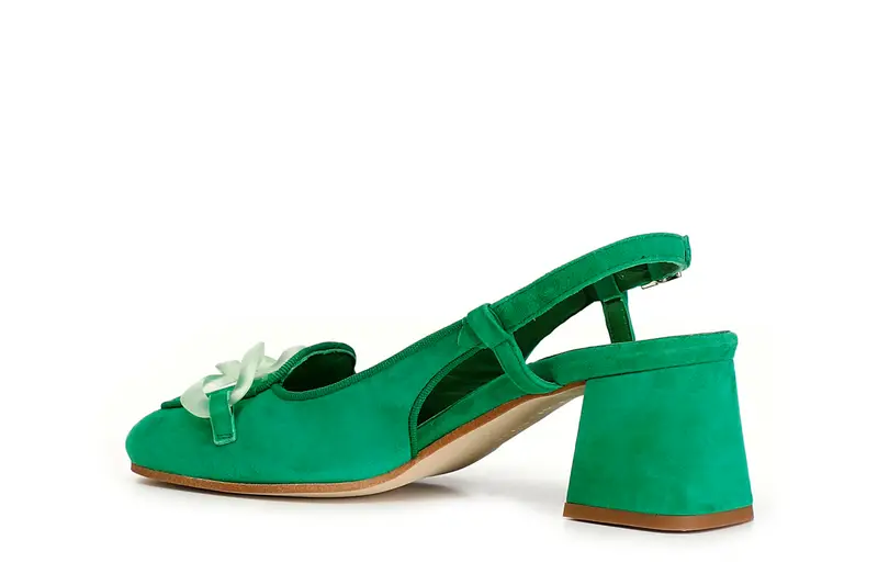 scarpe in suede realizzate in camoscio aperte sul retro con morsetto trasparente verde miniatura 2