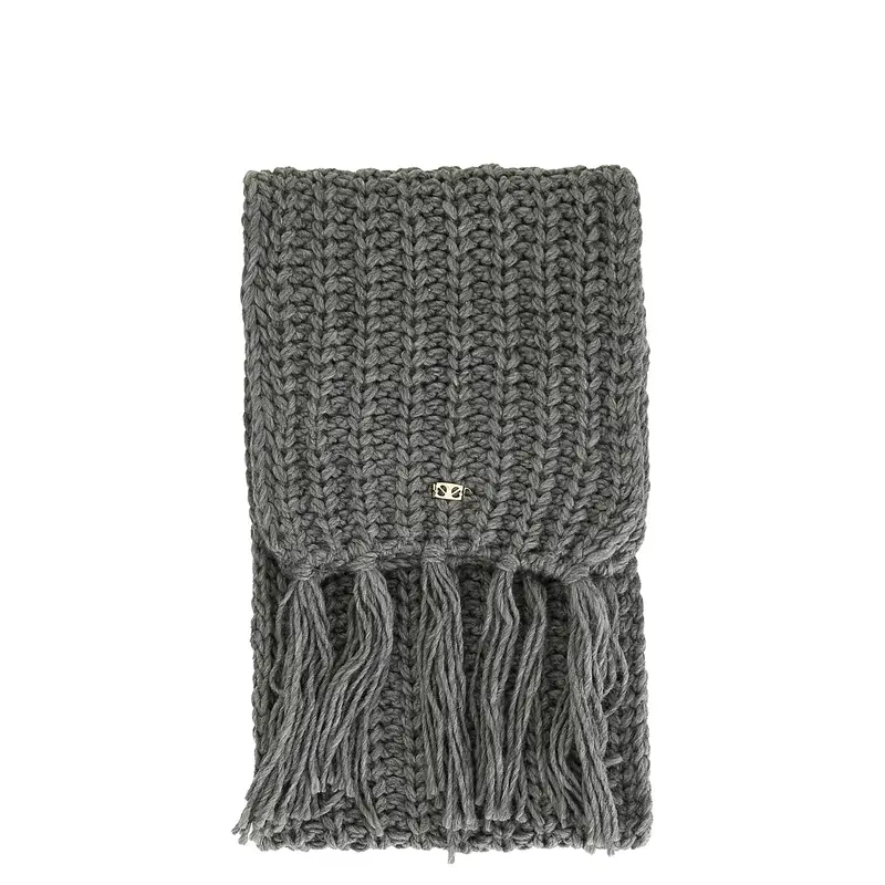 sciarpa con frange lavorata a treccia fumo