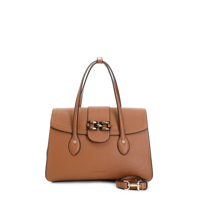 shopping bag con pattina , applicazione di morsetto verniciato marrone