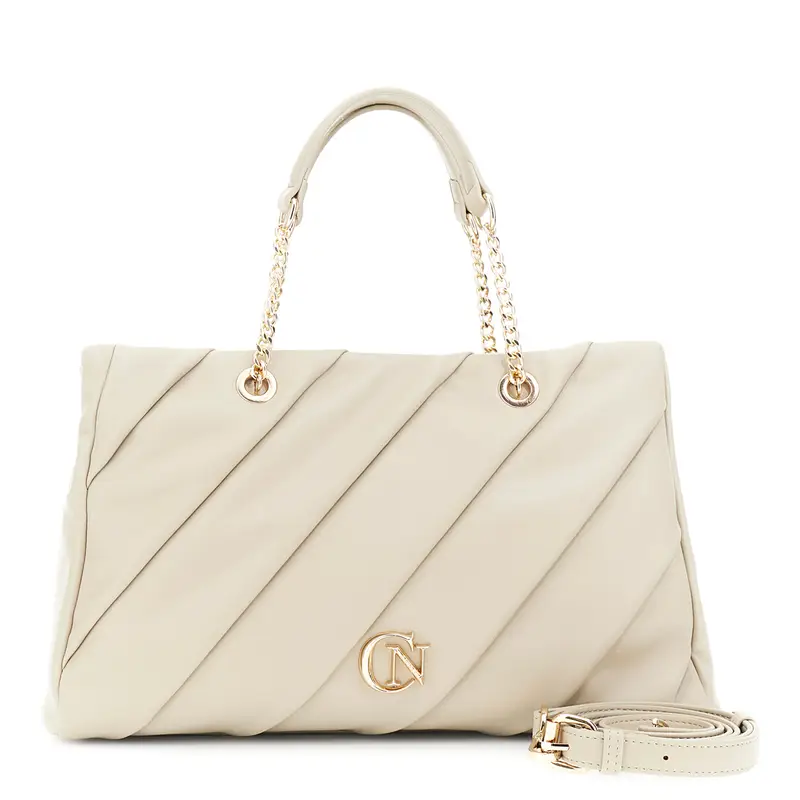 shopping con plissettatura,manici con catena taupe