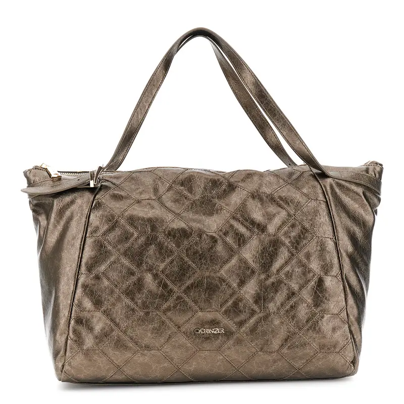 shopping effetto pelle metallizzato, ricamo geometrico bronzo
