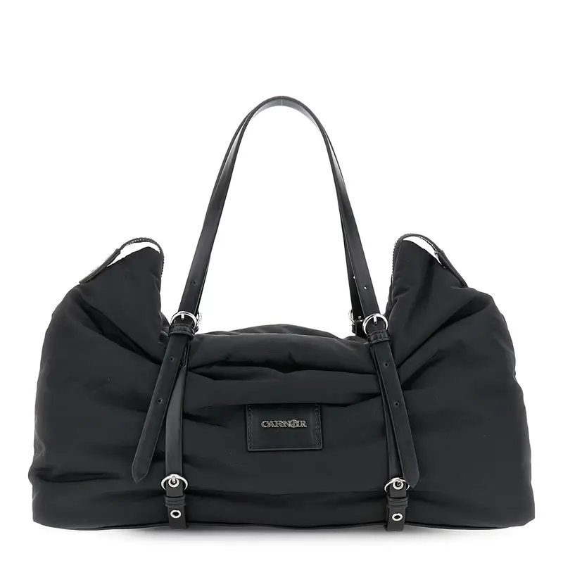 shopping in nylon con cinghie regolabili a fibbia nero