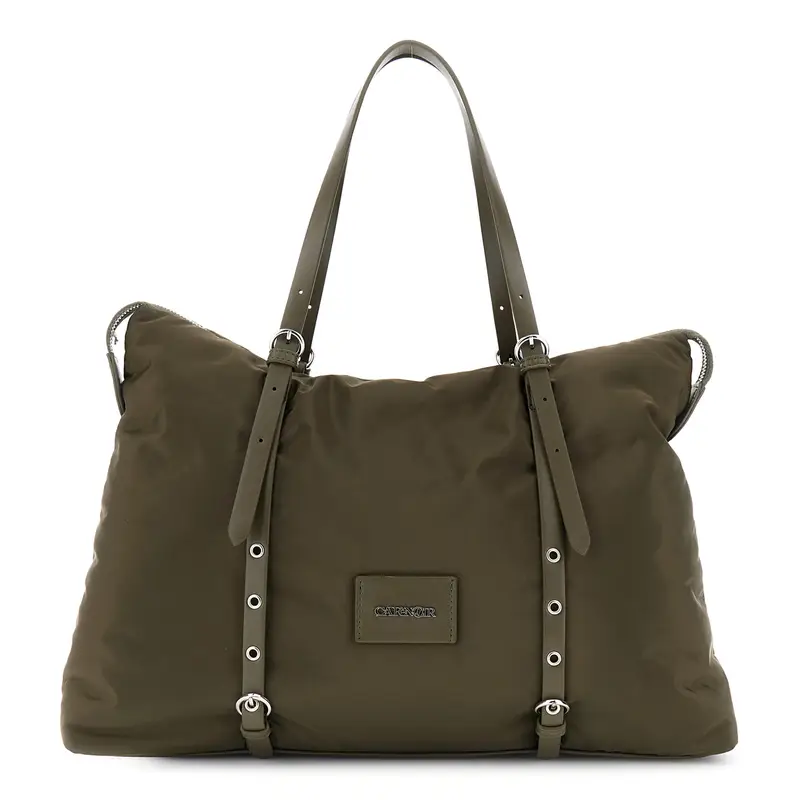 shopping in nylon con cinghie regolabili a fibbia oliva