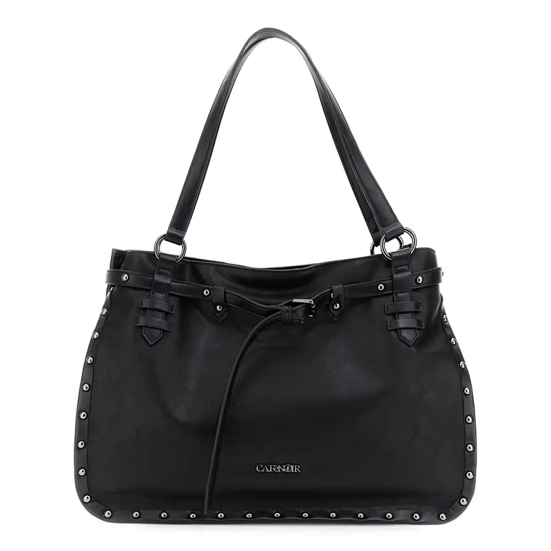 shopping morbida effetto nuvolato con bordatura con rivetti nero