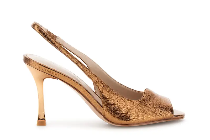 slingback open-toe in pelle laminata bronzo