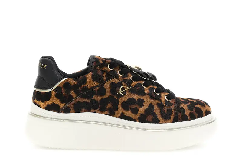 sneakers allacciata in pelle effetto cavallino maculato