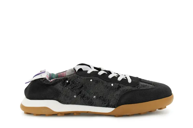 sneakers allacciata in tessuto e pelle scamosciata asfalto