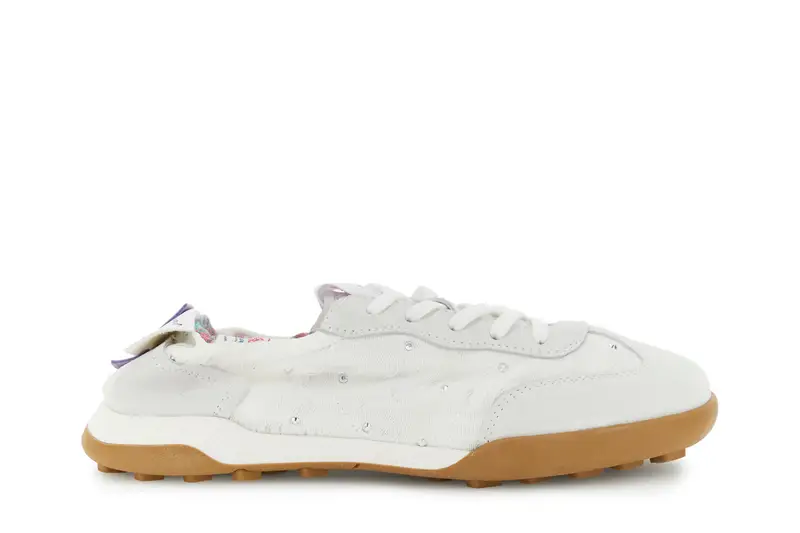 sneakers allacciata in tessuto e pelle scamosciata off white