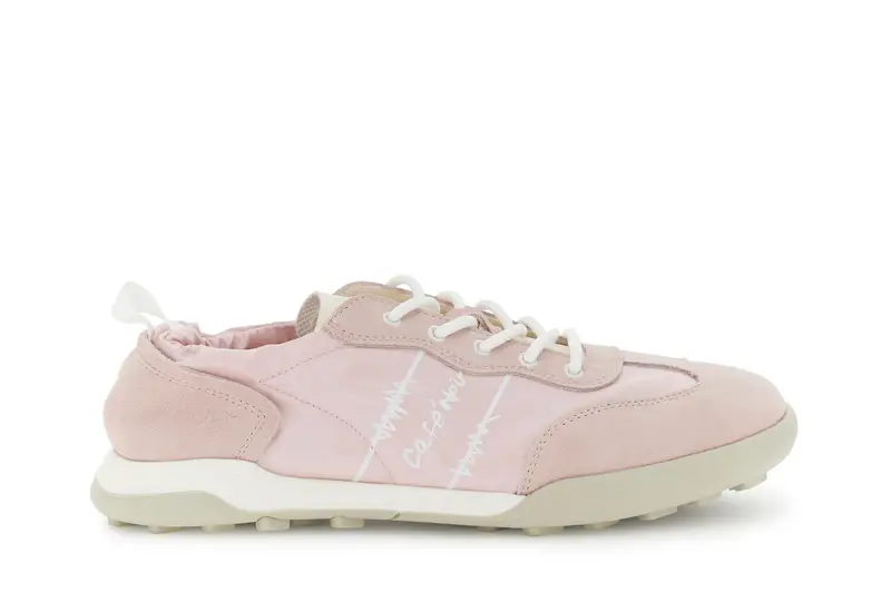 sneakers allacciate in nylon e pelle scamosciata cipria