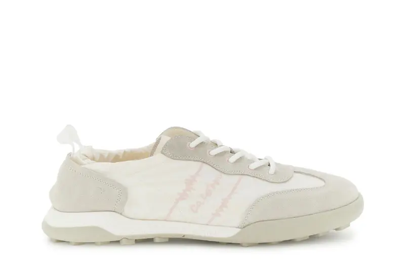 sneakers allacciate in nylon e pelle scamosciata off white