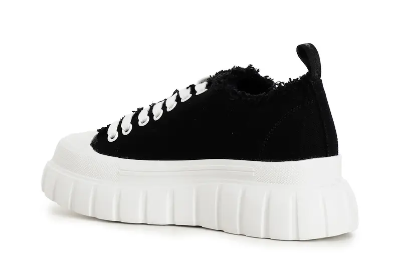 sneakers allacciate in tessuto sfrangiato nero miniatura 2