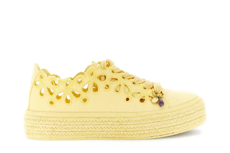 sneakers allacciate in tessuto traforato giallo