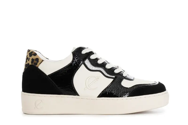 sneakers bassa da donna effetto naplack e pelle nero beige