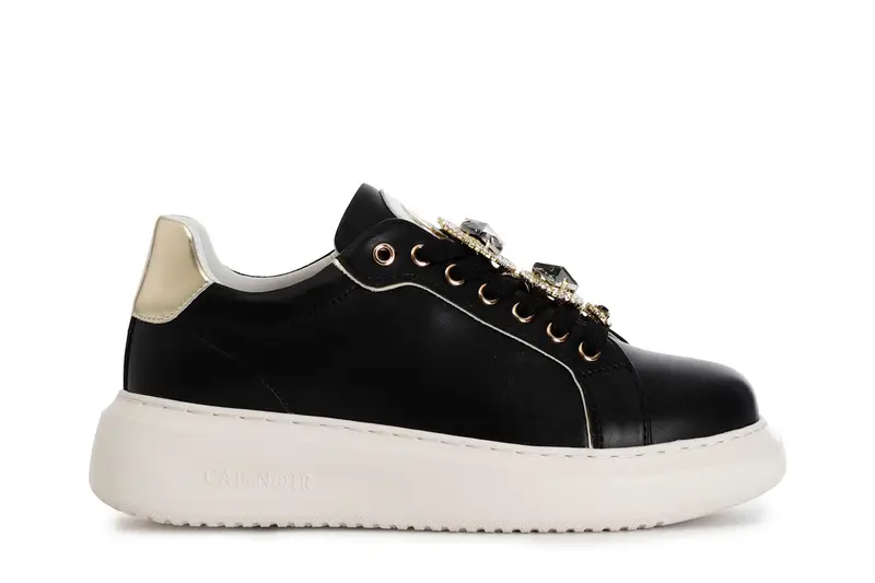 sneakers da donna in pelle con accessori gioiello removibili nero