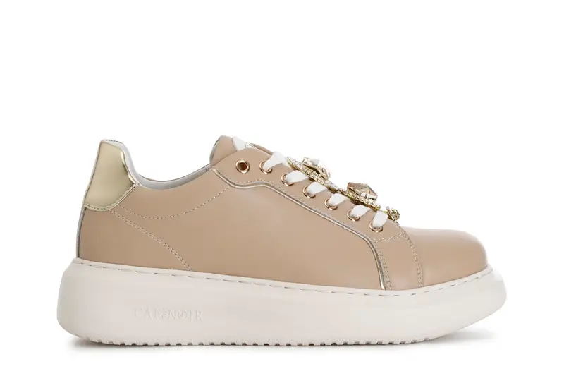 sneakers da donna in pelle con accessori gioiello removibili nocciola