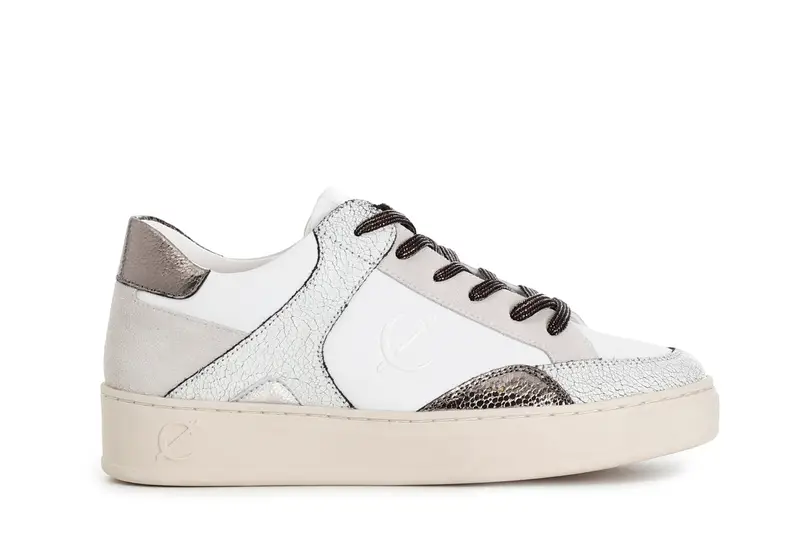 sneakers da donna in pelle con lacci bianco/beige