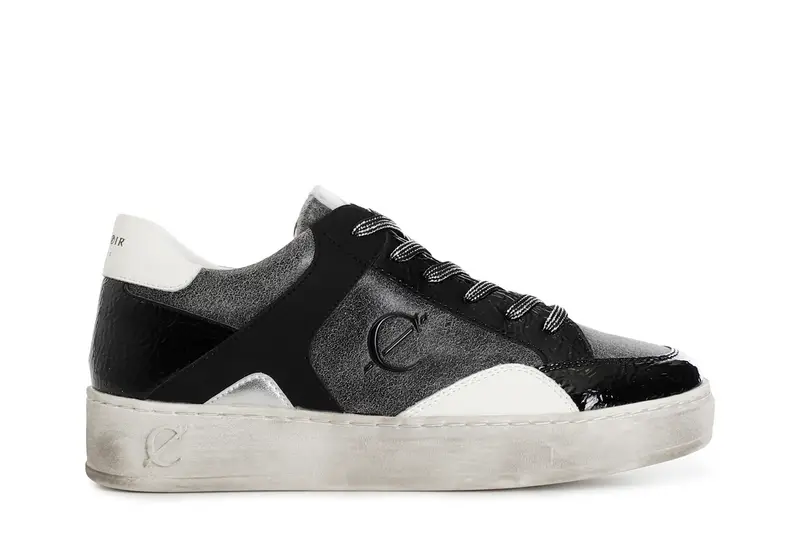 sneakers da donna in pelle con lacci multi nero