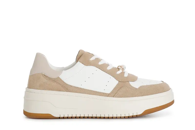 sneakers da donna in pelle e pelle scamosciata con accessorio bianco/beige