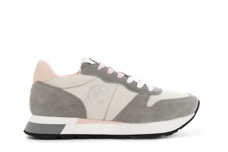sneakers da donna in pelle scamosciata e tessuto grigio