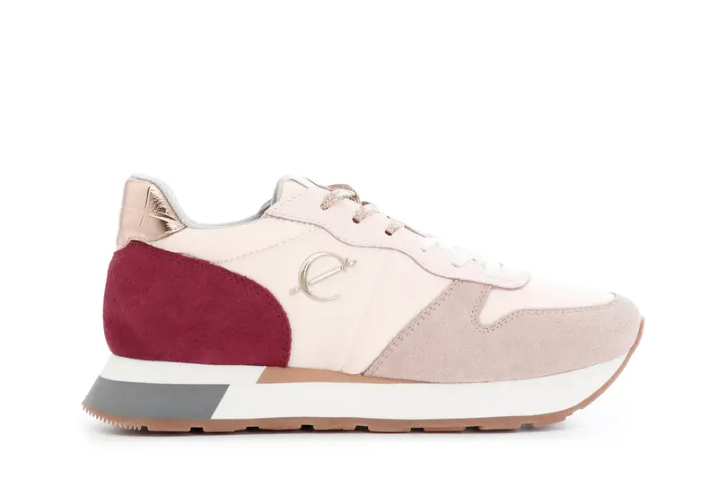 sneakers da donna in pelle scamosciata e tessuto multi cipria