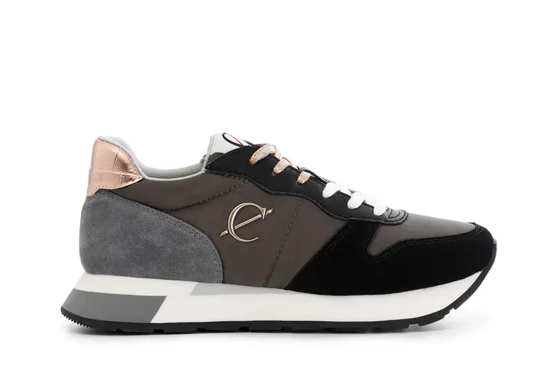 sneakers da donna in pelle scamosciata e tessuto multi nero