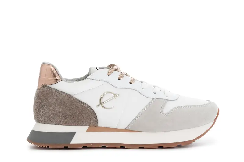 sneakers da donna in pelle scamosciata e tessuto multi taupe