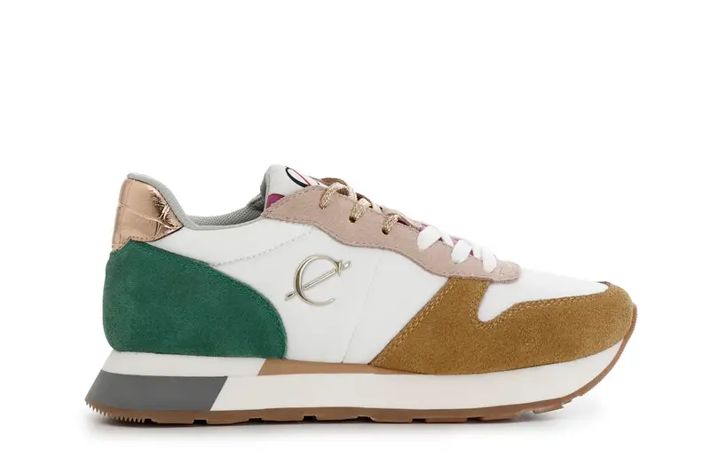 sneakers da donna in pelle scamosciata e tessuto multicolor