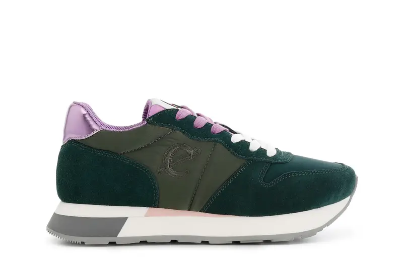 sneakers da donna in pelle scamosciata e tessuto verde