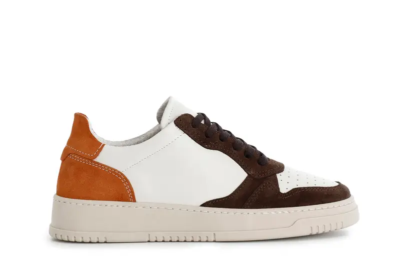 sneakers da uomo allacciate in pelle e camoscio multi cioccolato