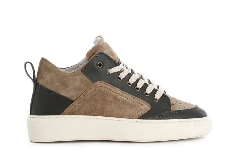 sneakers da uomo in camoscio e pelle camouflage multibeige