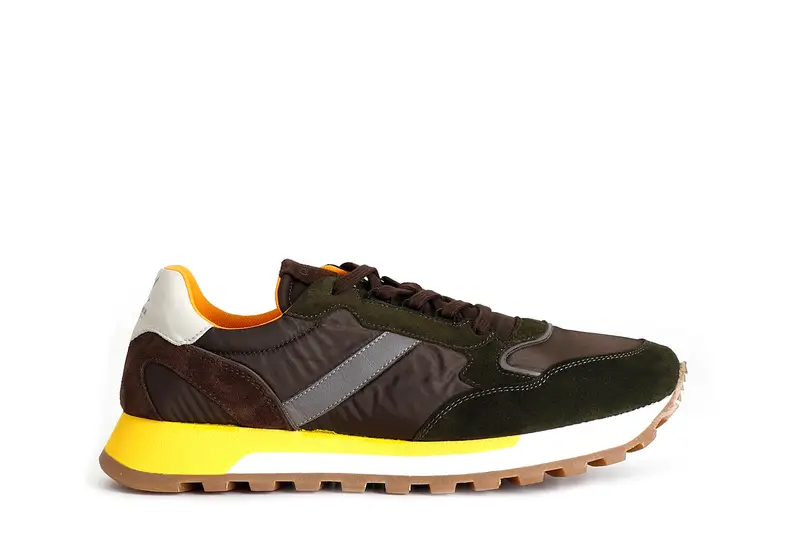 sneakers da uomo in pelle scamosciata e tessuto multi militare