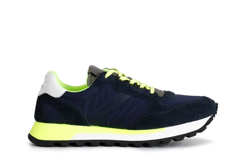 sneakers da uomo in pelle scamosciata e tessuto multi navy