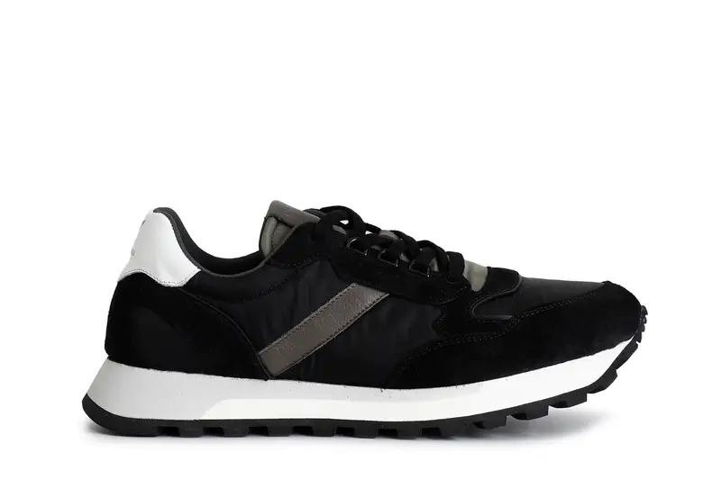 sneakers da uomo in pelle scamosciata e tessuto multi nero