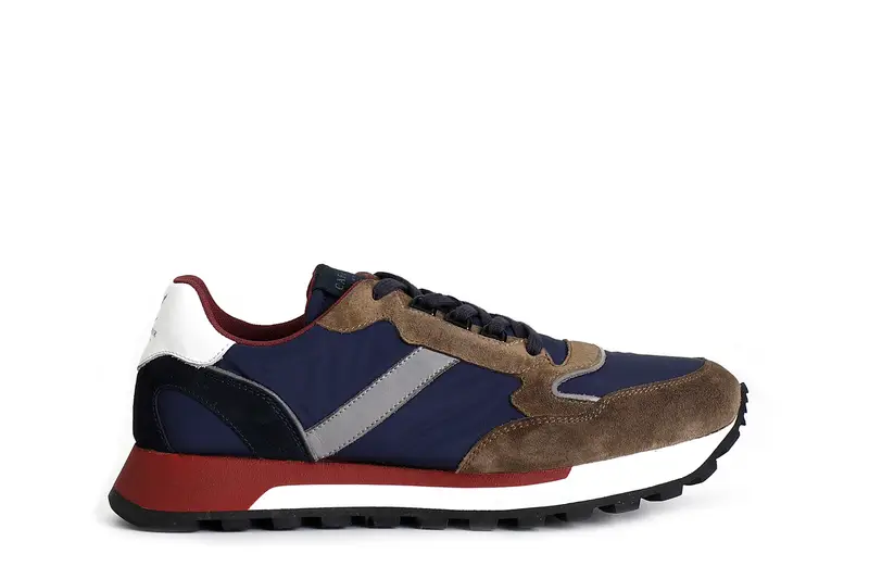 sneakers da uomo in pelle scamosciata e tessuto multi taupe